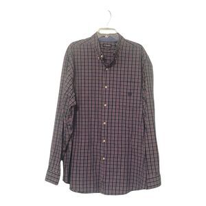 Chaps Stretch Easy Care Button Down Shirt Blue Plaid Long Sleeve Mens 2XLT